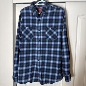 Big Mac Flannel Shirt Mens Large Tall Blue Plaid Long Sleeve Cotton Workwear